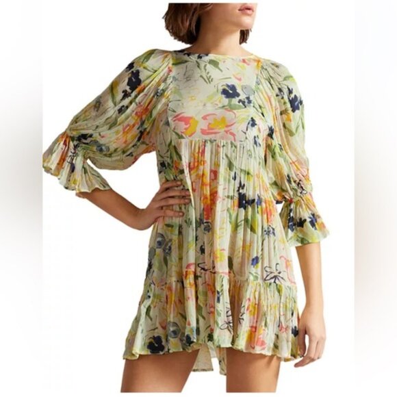 Ted Baker Leyone abstract floral-print crepe coverup dress size L - Picture 1 of 9